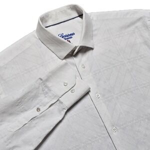 Luciano Visconti White Geometric Button Down Shirt‎ Mens M Modern